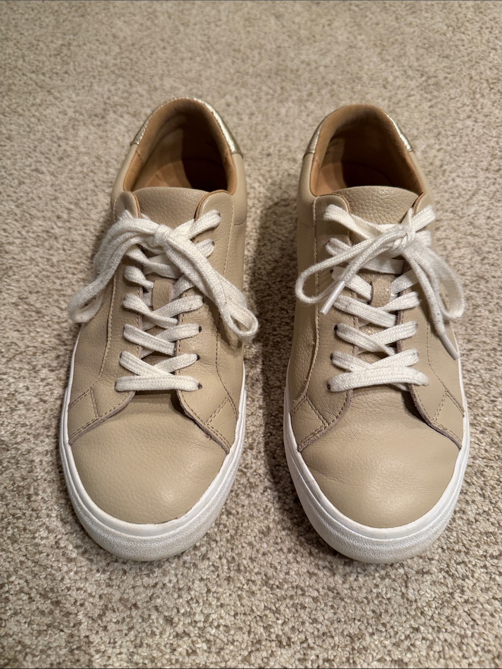 Lucky Brand Neutral Leather Low-Top Sneakers in Beige and White